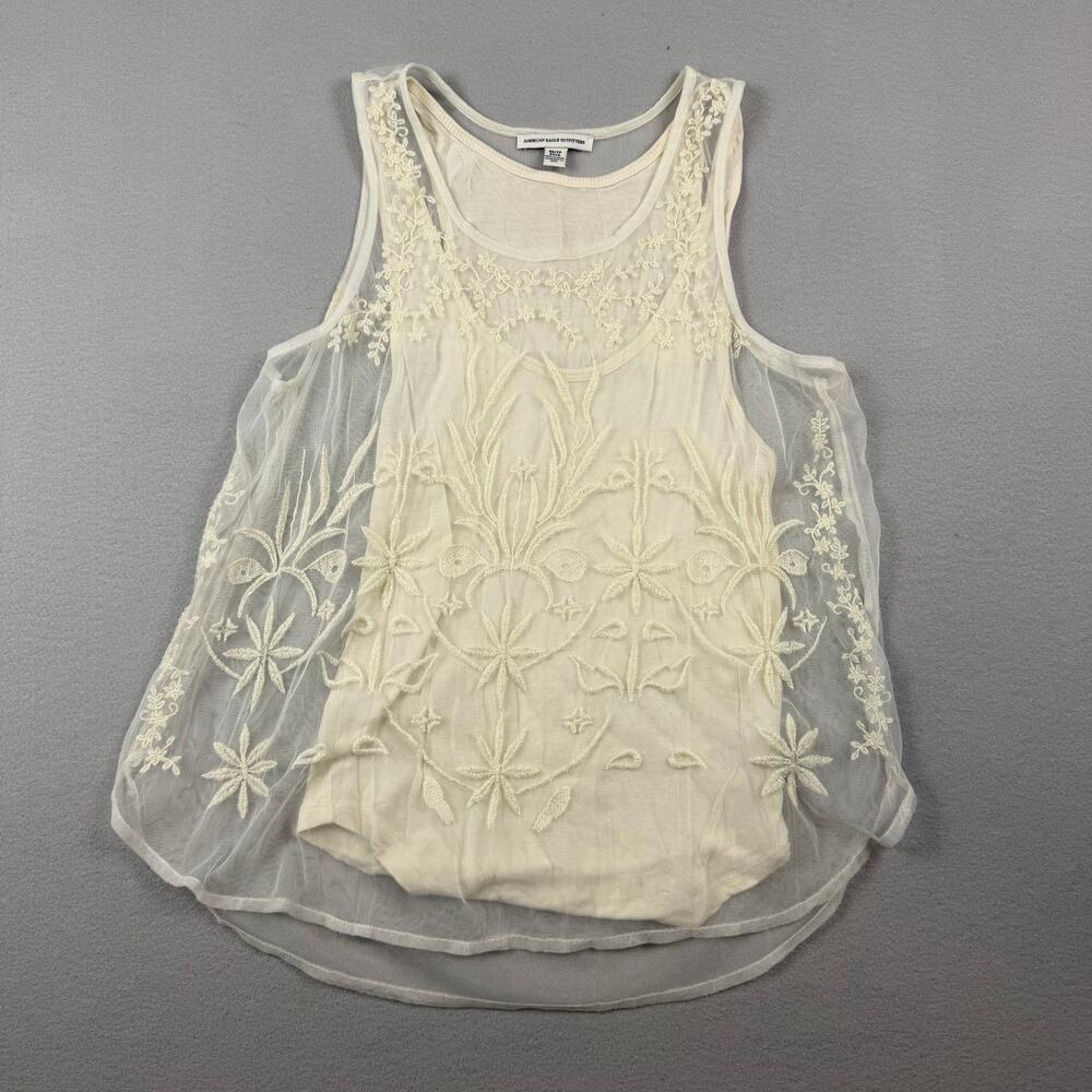 American Eagle Embroidered Sheer Mesh Tank Top